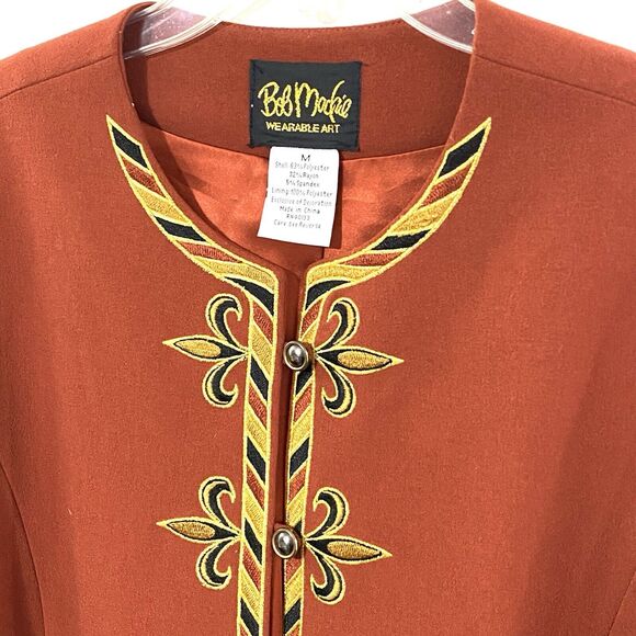 Bob Mackie Jacket Wearable Art M Rust Dark ORANGE Pockets Lined EMBROIDERED - Picture 3 of 6